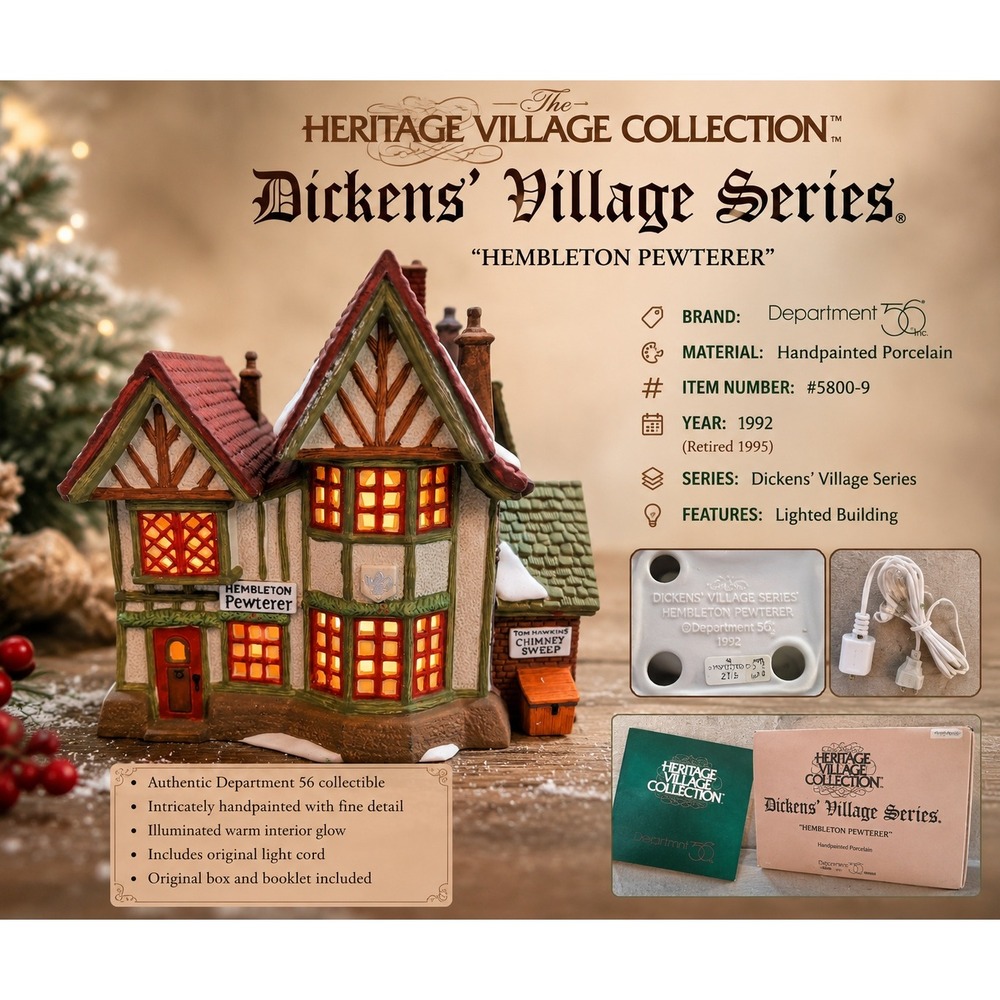 Dept 56 Dickens VILG Hembleton Pewterer 5583-2 Christmas Building 1992 Retired